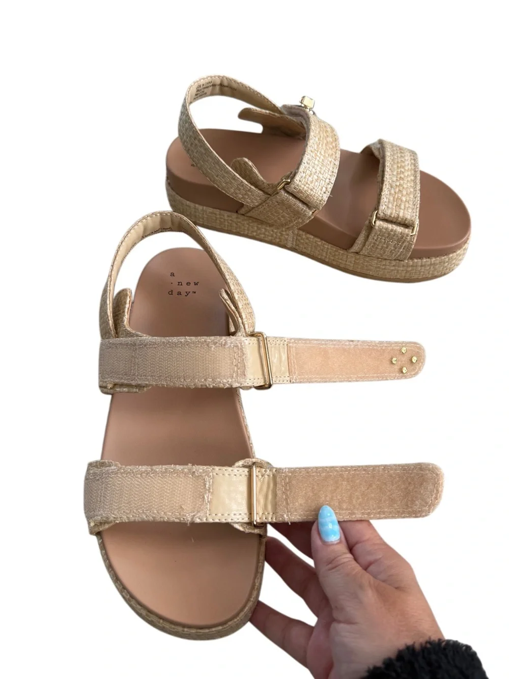 a new day Neutral Woven Strap Platform Sandals with Gold Disc 6.5